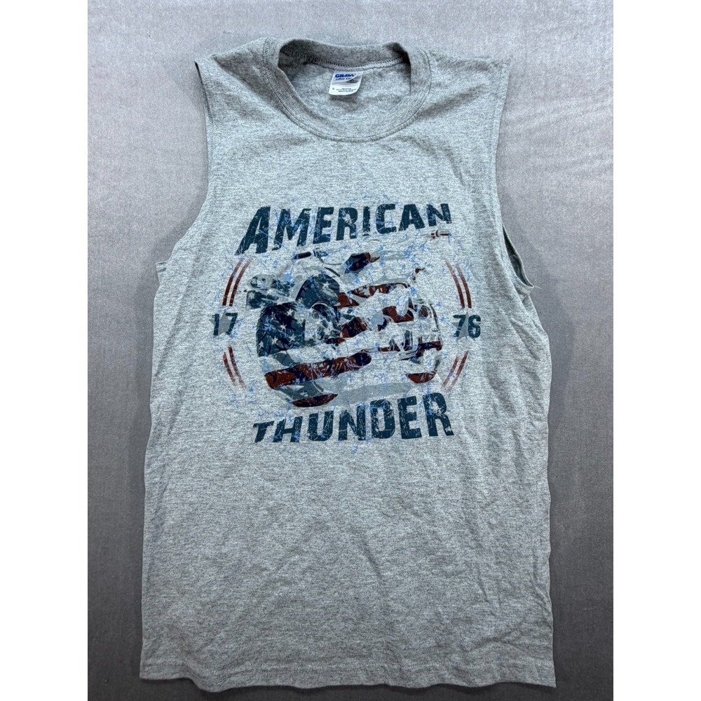 New American Thunder 1776 Muscle Motorcycle Shirt Gray Small Americana